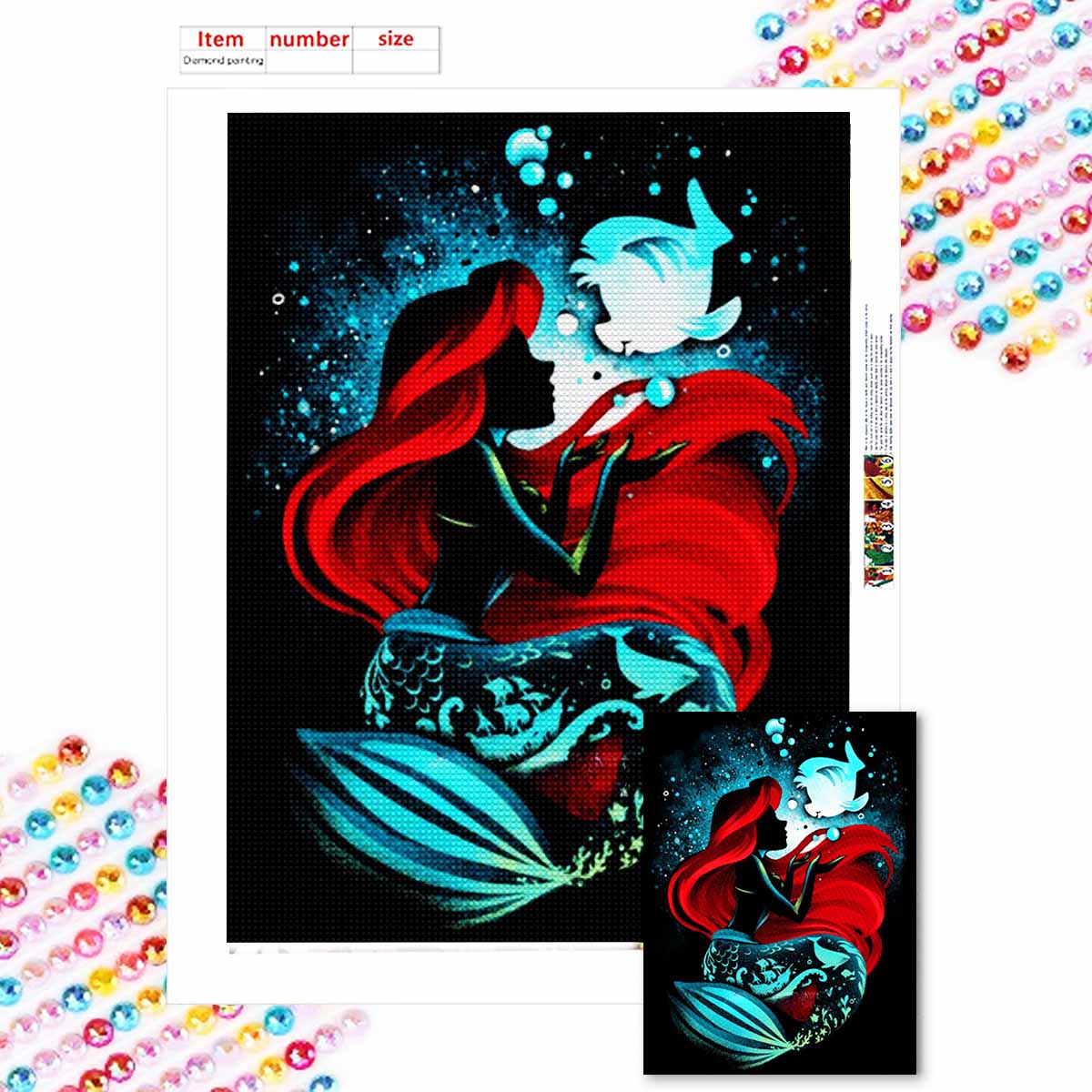 

Полная круглая алмазная живопись Принцесса-русалка Искусство Стразы Картина Мозаика DIY 5D Вышивка крестом Домашнее украшение Round 30x40cm