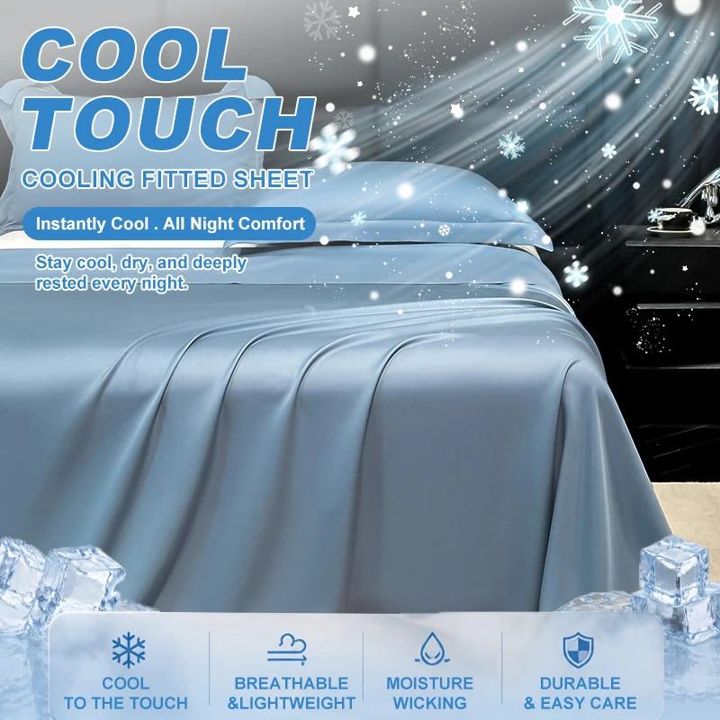 1 Duvet Cover+1 Bed Sheet+2 Pillowcases Luxury Ice Silk Bedding Set with Duvet Cover Bed Sheet Pillowcases Fitted/Flat Bedheet