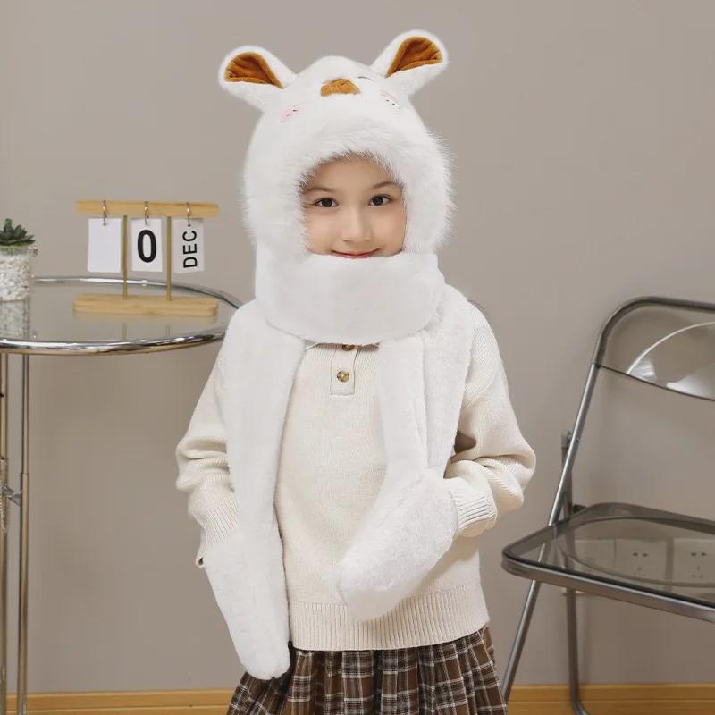 

Детский зимний флисовый комплект из шапки, шарфа и перчаток с защитой ушей - ветрозащитный для мальчиков и девочек