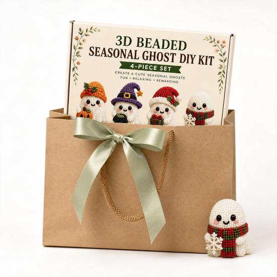 Beaded Ghost DIY Kit, Tiny 3D Beaded Festive Ghost Craft Set, Cute Ghost Bead Craft Kit for Beginners Adults Handmade