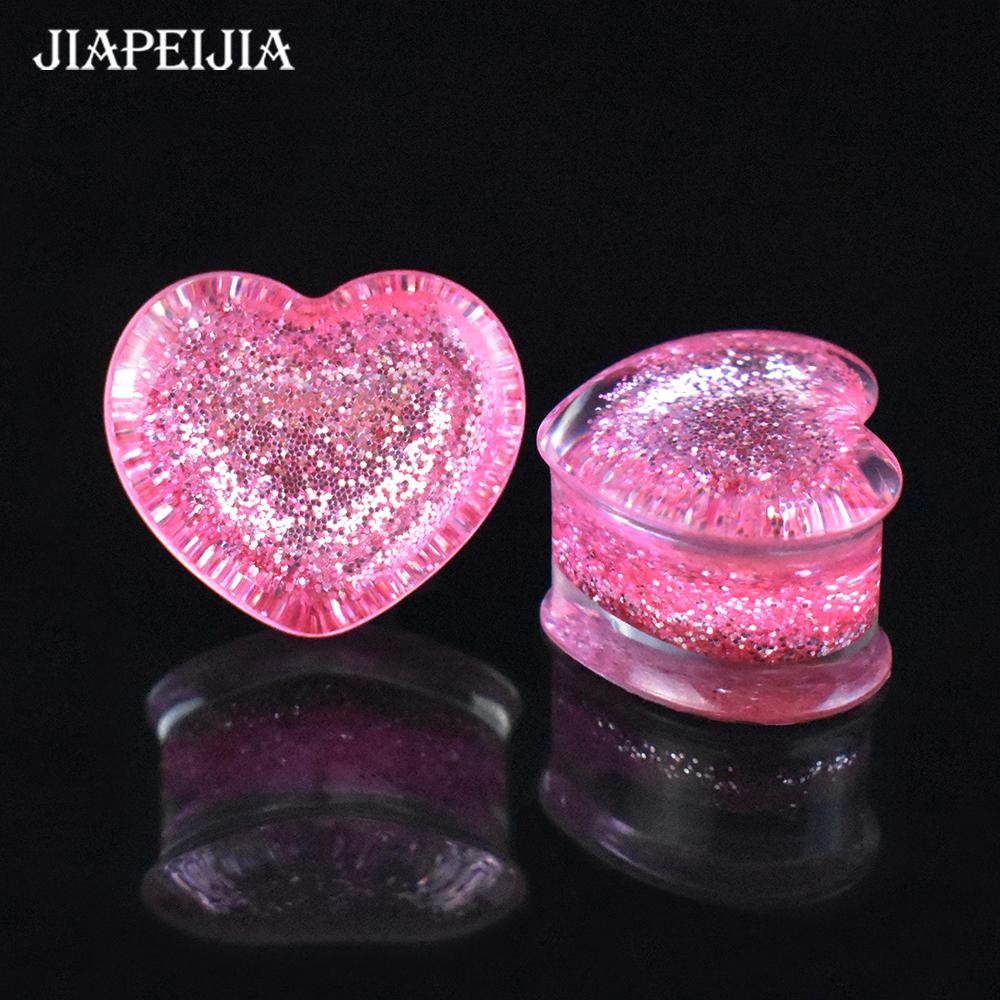 2pcs 6-50mm Twinkle Heart-shaped Ear Plug Tunnels Gauges Ear Stretcher Body Jewelry for Women Men