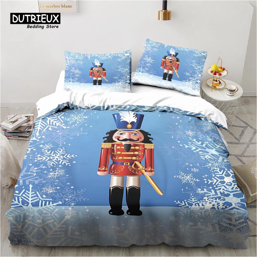 Cartoon Nutcracker Duvet Cover Set Christmas Tree Star Bedding Set Microfiber Royal Guarder Comforter Cover Twin King Queen Size Tool