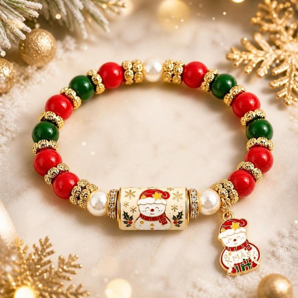 Santa Claus Beaded Bracelet Crystal Pearl Women Bangle Christmas Themed Christmas Bracelet  Girl