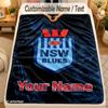 Flannel BlanketNSW Blues logo Custom Name Text Personalized Soft Warm Throw Blanket Home Decor Gift