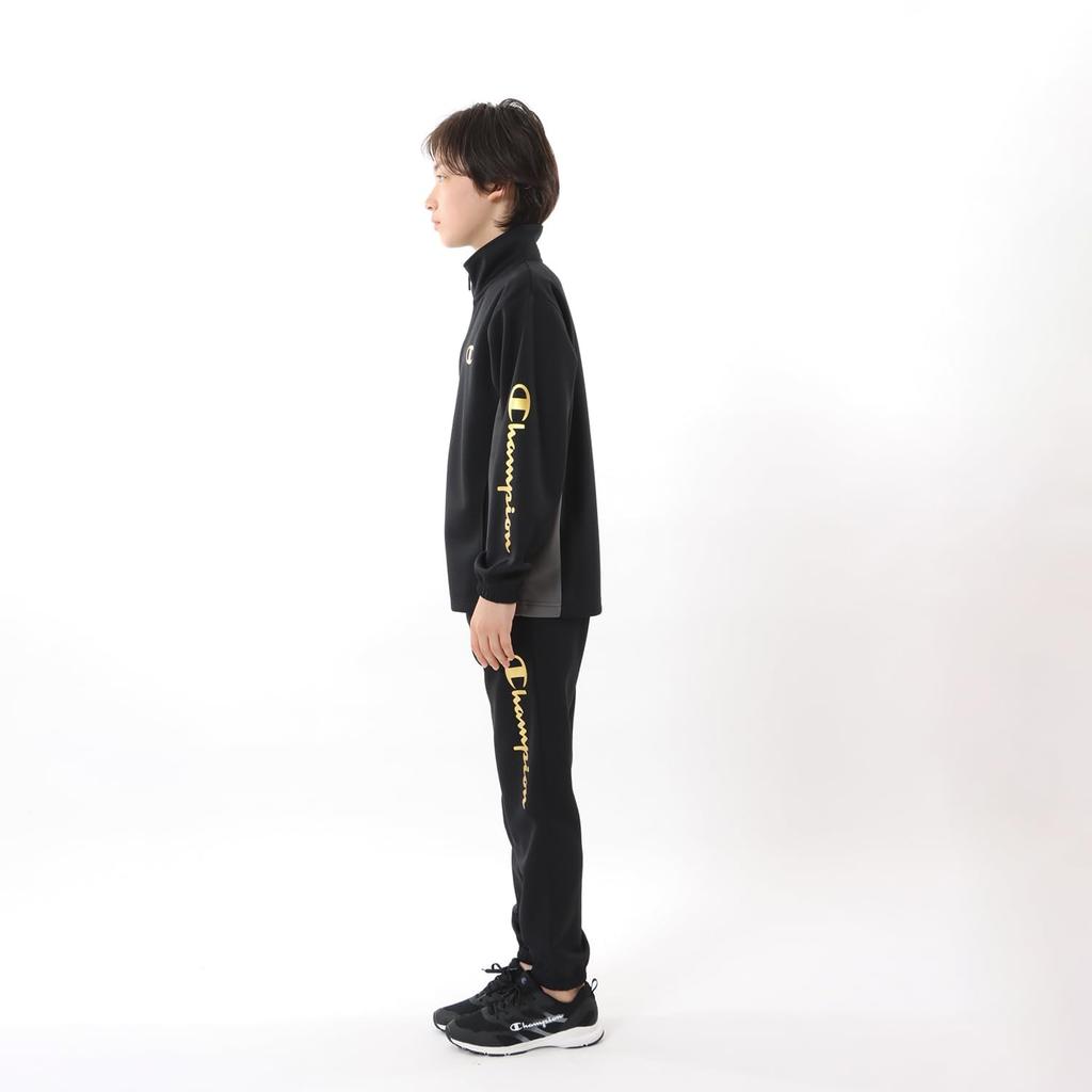 Champion Long Sleeve Jersey Top and Bottom Script Training Basic Size 130 Kids' Set, 2-Piece Set, Quick-Drying, Logo, Suit, Sports, CK-ZSW01, Black,