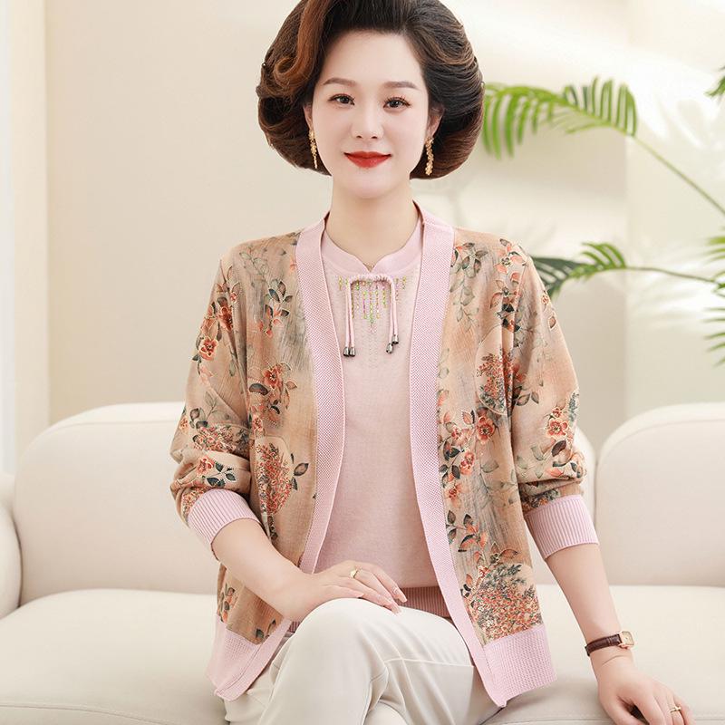 

2026 Stylish Spring Knit Cardigan Set for Middle-aged & Elderly Women 3XL (Recommended for 120-135 jin)