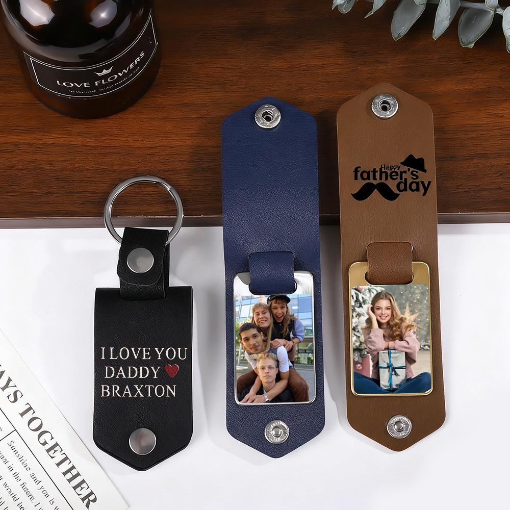 Vintage Leather Keychain with Stainless Steel Pendant