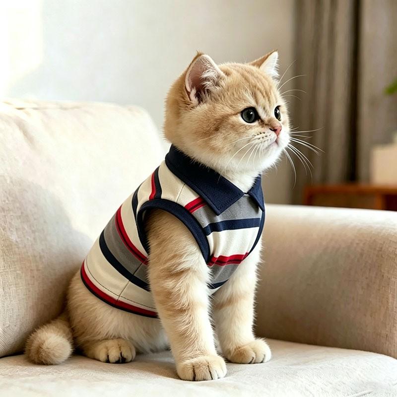 Pet Vest Cat Dog Small Medium Large Size Cotton Polo Style Casual Wear Ragdoll Golden Tabby Devon Rex Orange Teddy