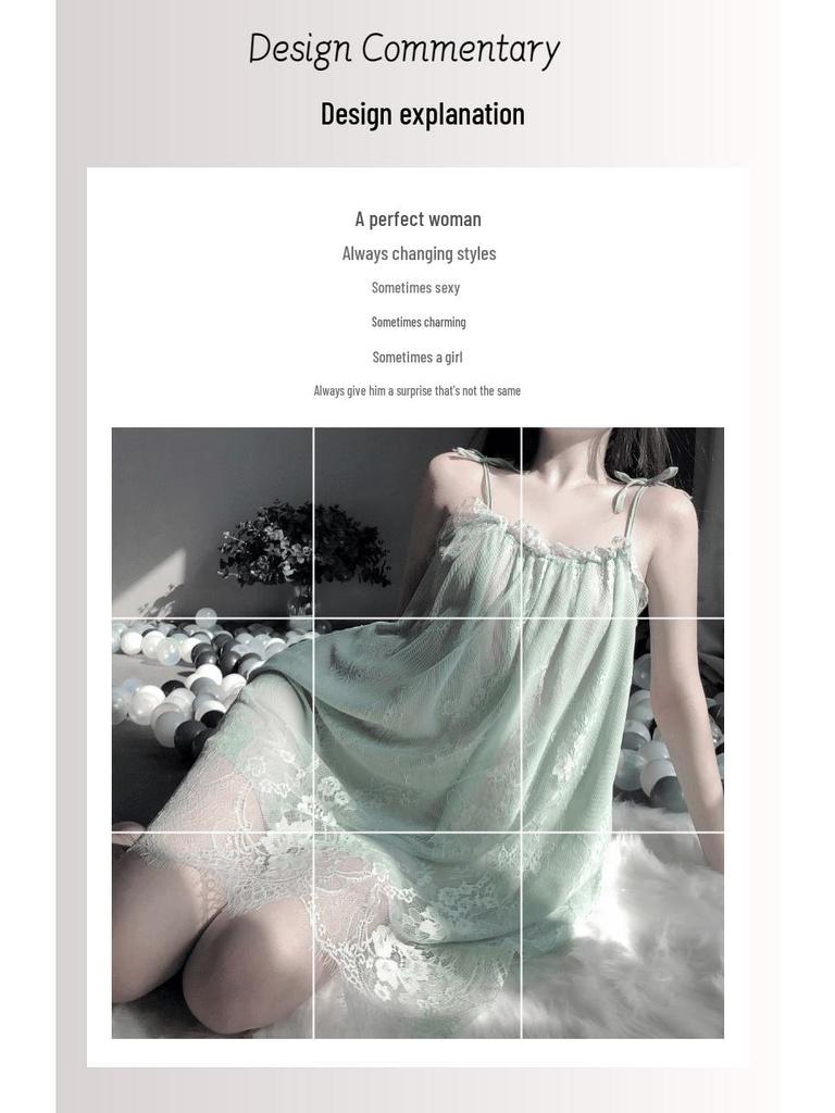 Übergröße Spitzen-Camisole-Nachthemd-Set - Damen Sexy Nachtwäsche