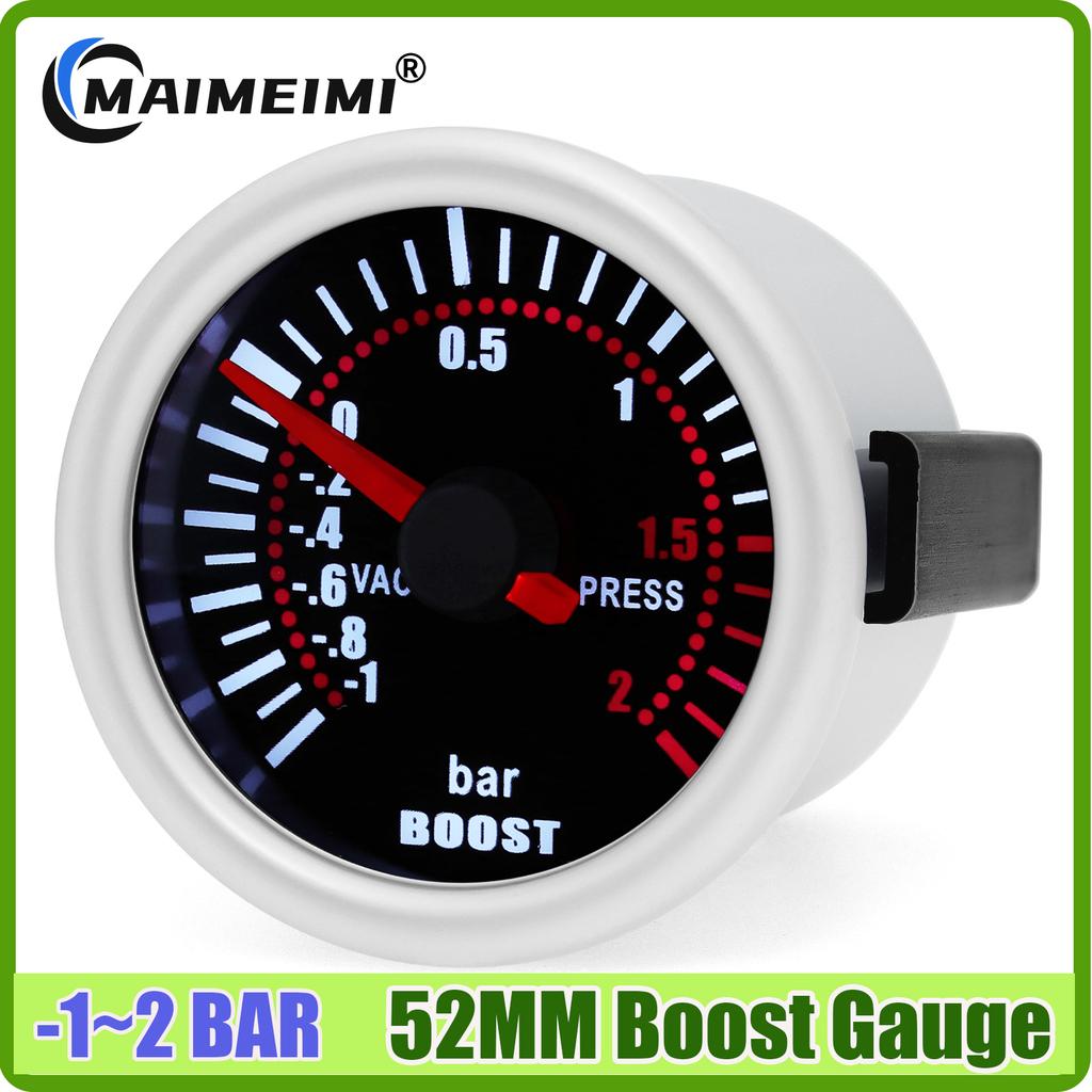 Smoke Lens 2"52MM Boost Turbo Meter -1~2BAR,-30~30PSI Boost Gauge with White Backlight for Universal Petrol Auto Car 12VDC