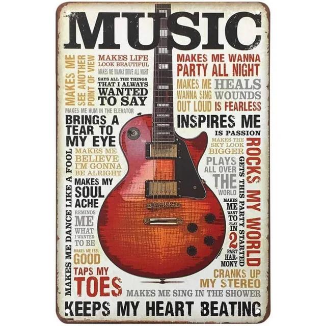 Vintage Metal Tin Signs  Music Keeps My Heart Beating  Retro Art Posters for Home Club Cafe Bar Pub Decor  Inspirational Wall