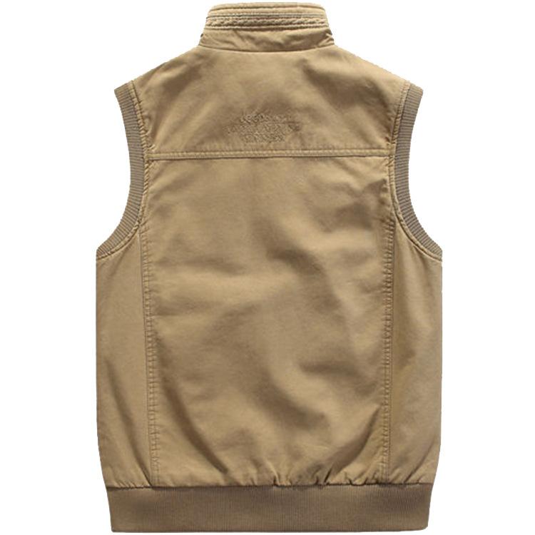 Plus Size Men's Vest Casual Jacket Spring and Autumn Loose Style Cotton Multi-pocket Zipper Windproof Coat Collarless Sleeveless Jacket for Man