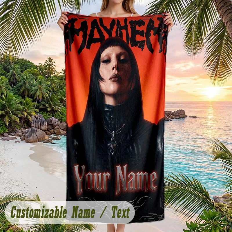 Lady Gaga Beach Towel, Personalized Custom Name Text, Quick Dry Large Absorbent Towel For Beach Pool