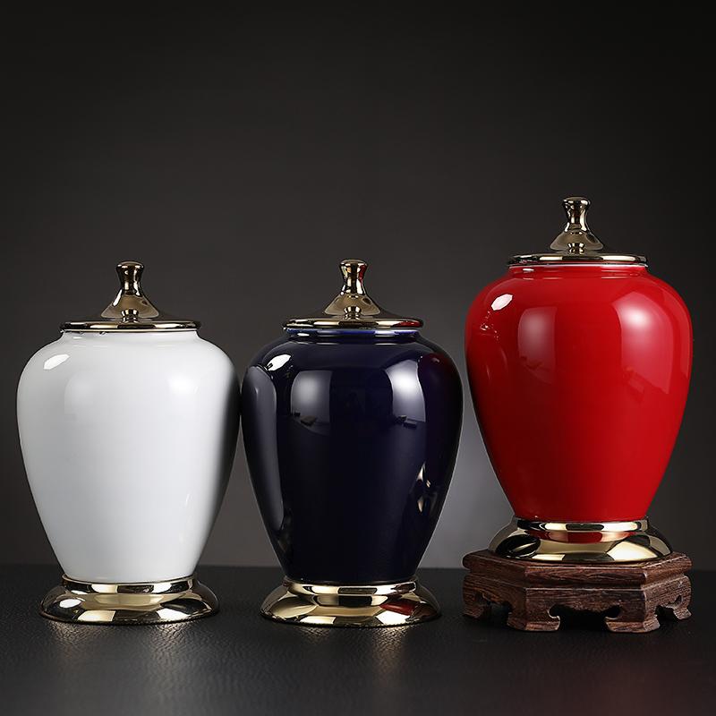 Plating Ceramic Jar with Lid Porcelain Sealed Coffee Tea Jar Porcelain Painted Gold Storage Jar Bottle Container Home Decoration