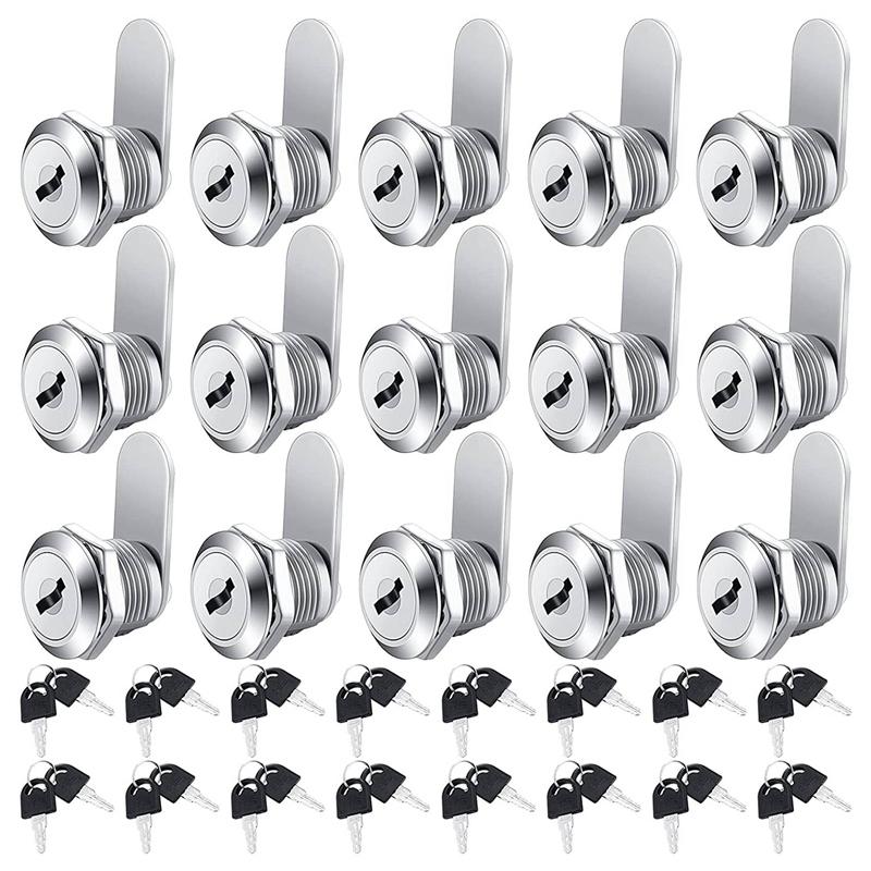 16 Pieces Cabinet Cam Lock Keyed Alike Cylinder Cam Lock 5/8 Inch Zinc Alloy Drawer Lock Secure File Cylinder Lock Keyed