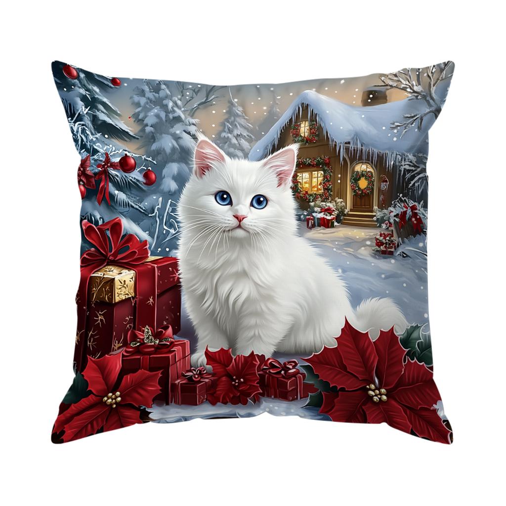 Christmas Themed Cat Pillowcase Bedroom Sofa Cushion Cover 100% Polyester Living Room Cushion Pillowcase Home Decor