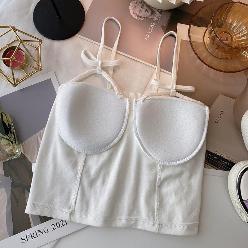 One-piece Cup Anti-slip Camisole Vest For Women Sweet And Hot Sexy Ruched Diamond Decorated Base Layer Inner Wear Bandeau Underwear