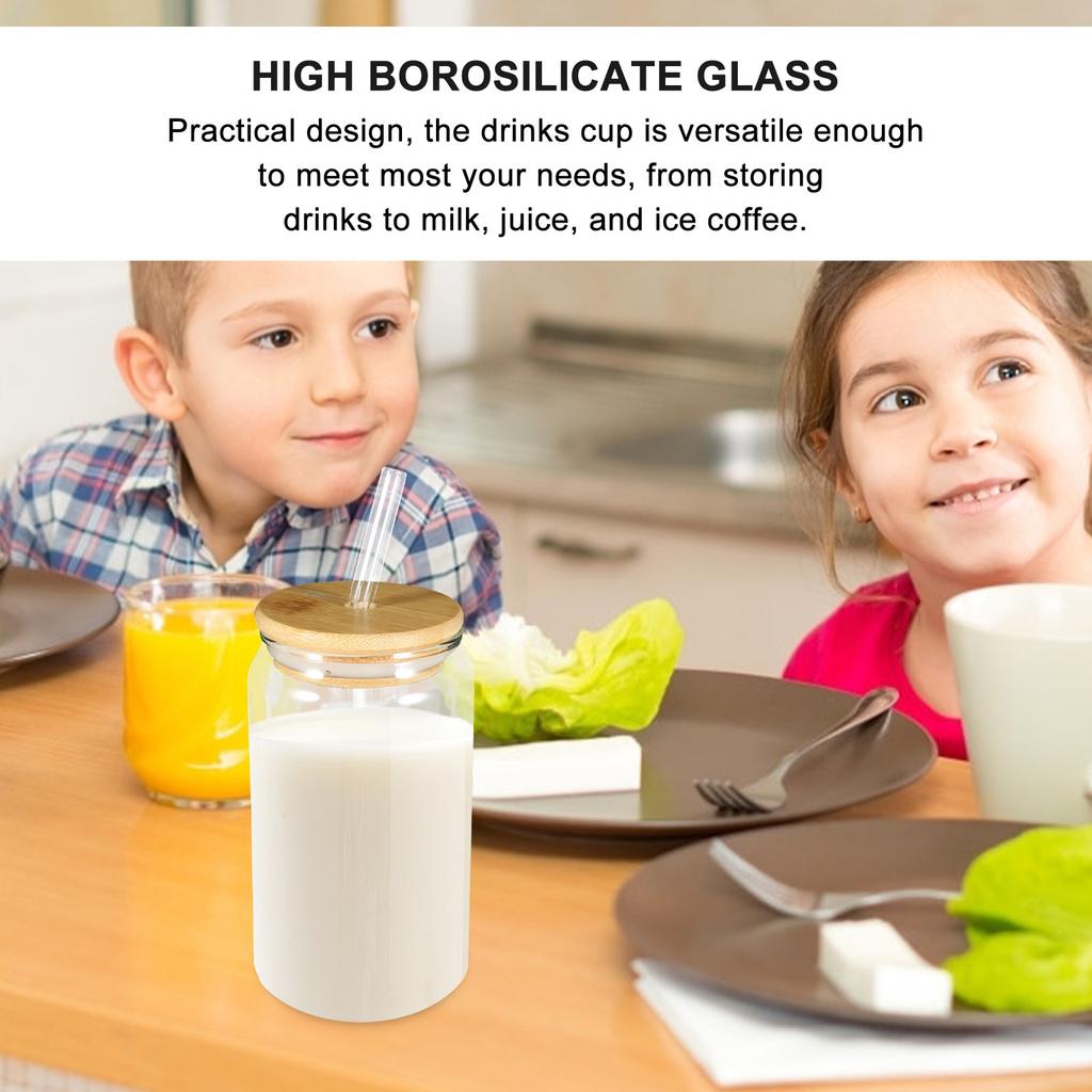 380ml Glass Cups with Lid and Straw Reusable Juice Cups for Home Outdoor Parties Camping Trips Picnics Water Cup