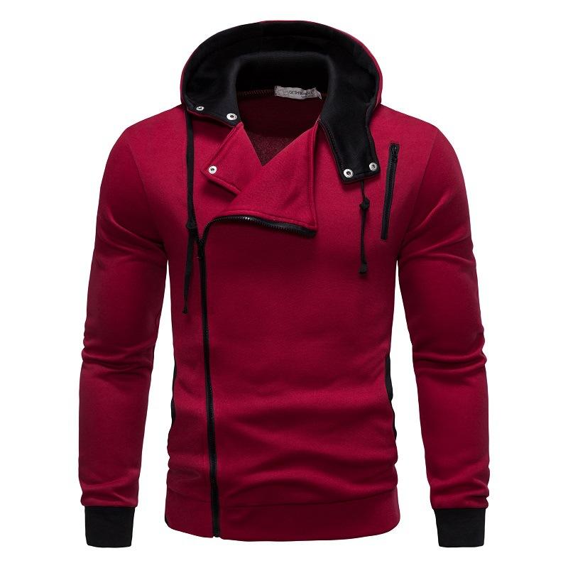 Autumn Zipper Asymmetric Top Men Polyester Long Sleeve Hooded Sweatshirt Plus Size