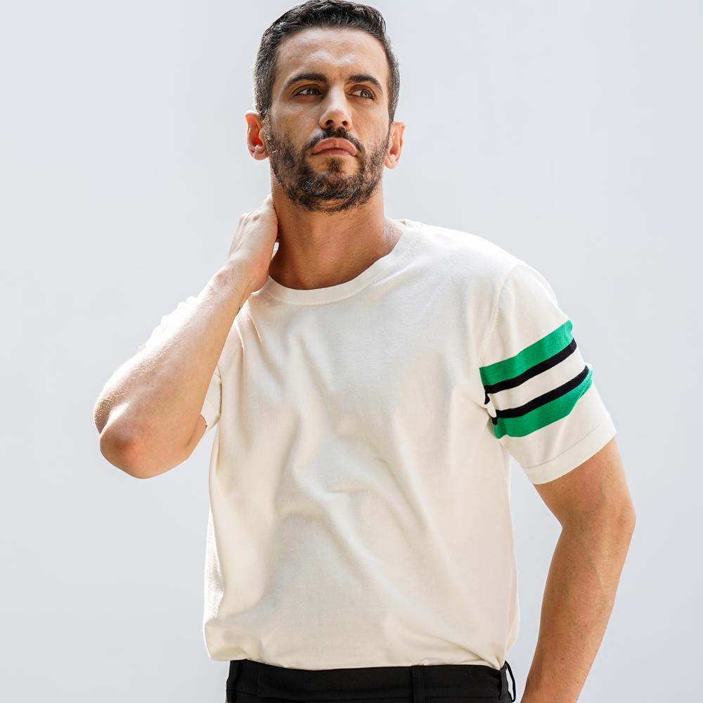 Trimer Signature Line Short Sleeve Round Knit Man Ivory Xl(105)