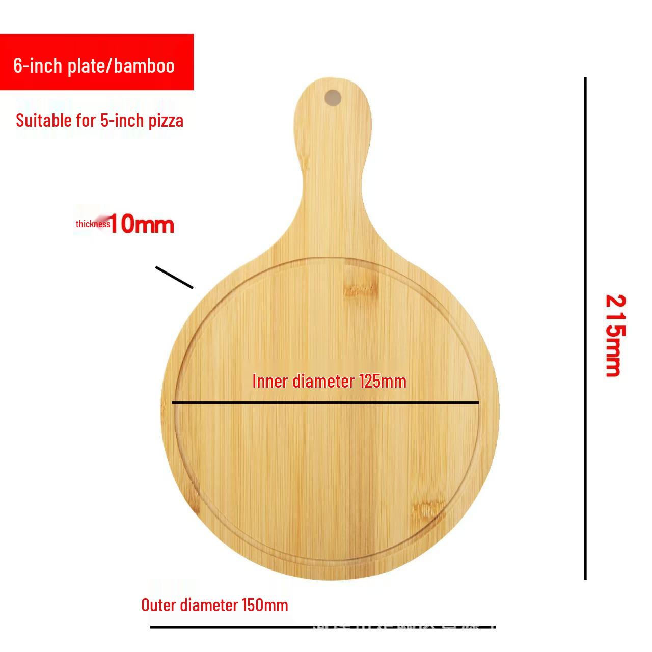In-Stock Round Wooden Pizza, Bread, Dessert Tray with Handle - Solid Wood Plate for Steak, Sushi, Cake 6-дюймовый круглый