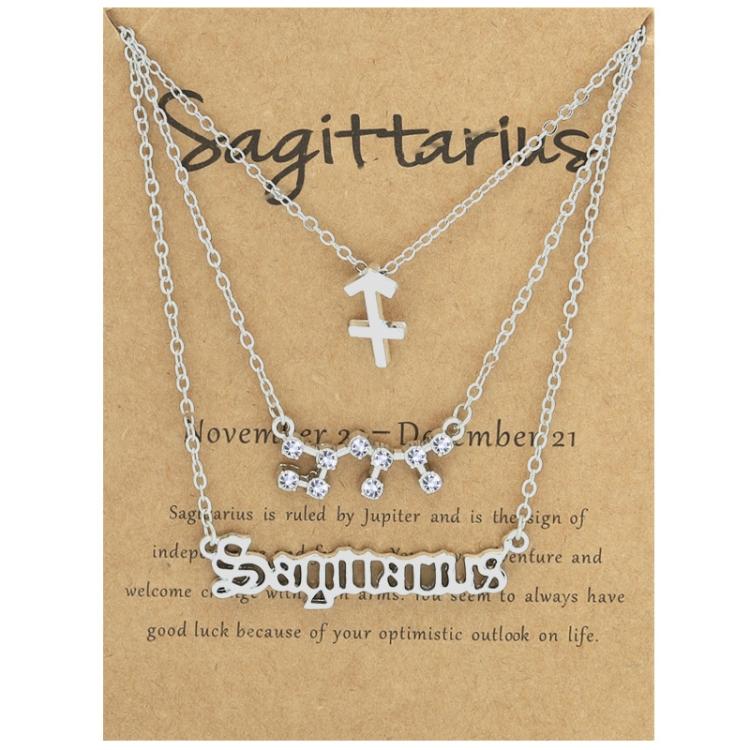 3 In 1 12 Zodiac Signs Necklace Set Retro Alphabet Symbols With Diamonds Jewelry Set