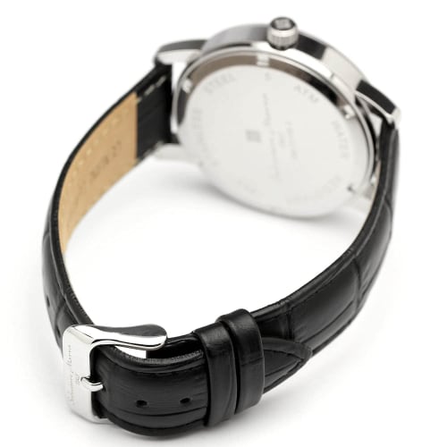 Salvatore Marra Men's Limited Edition Silver/Black Watch, Moon Phase, Multi-Calendar, 5 ATM Water Resistance, Leather Strap, for Business and Formal W