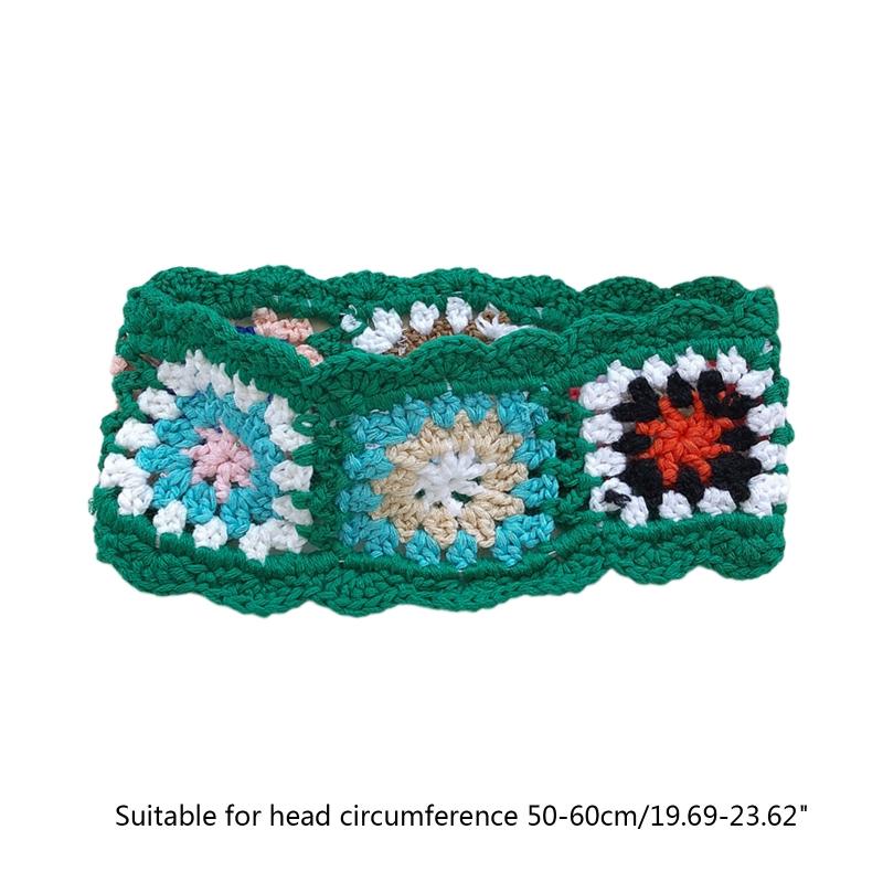 Crochet Colorful Bandana Knitted Hair Kerchief Tie Back for Head Wrap Color Matching Pastoral Turban for Girls Photo Pro