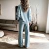 Women's Color Half-Zip Sweatshirt and Wide-Leg Pants Set, Loose Fit Casual 2 Piece Outfit