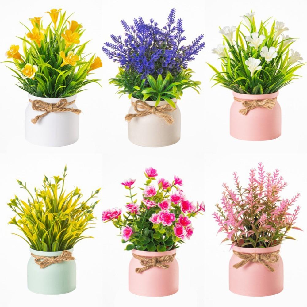 6 darabos műcserepes virágkészlet Színes műnövények otthoni dekorációhoz 6 pot-1 beige