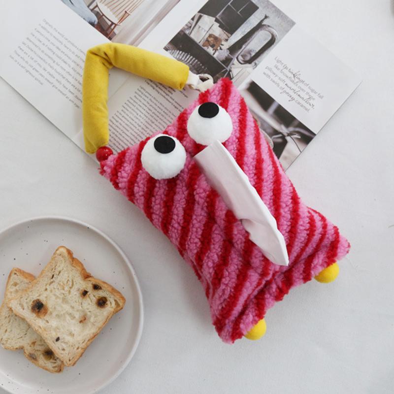 Funny Stripe Small Monster Car Tissue Case Storage Box Cartoon Paper Napkin Holder for Car Hanging Paper Tissue Bag Napkin Case