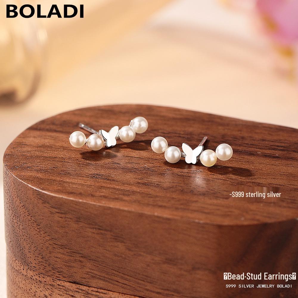 S999 Silver Minimalist Butterfly Pearl Stud Earrings – Unique, Exquisite Women s Fashion Jewelry. Pure Silver