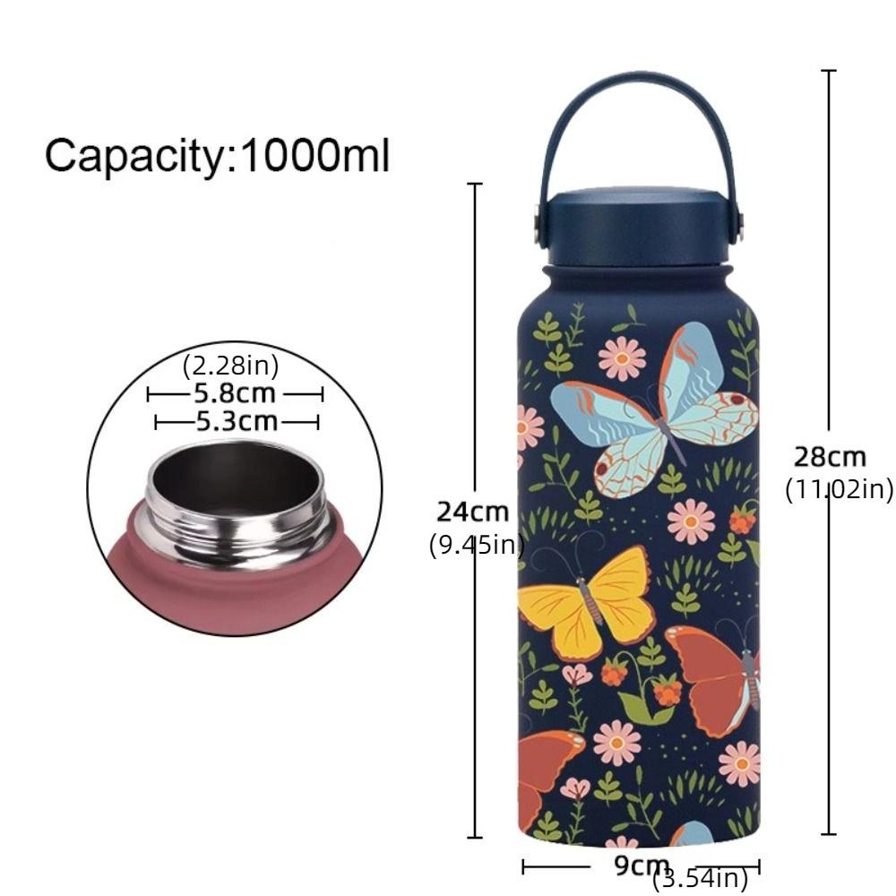 1L Outdoor Insulated Mug Creative Floral Insulated Bottle Drinkware Thermal Water Bottle  Household
