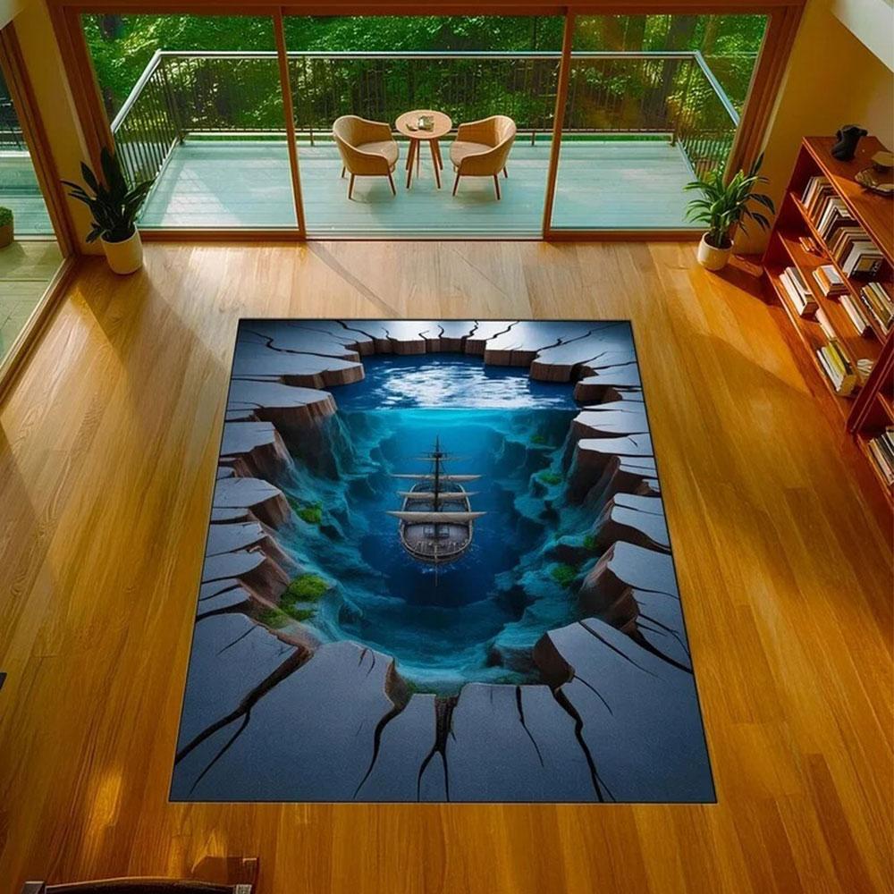 Visual Three-dimensional Hole Carpet Cliff Pattern Living Room Full of Creative Floor Mats Home Decoration Door Rug