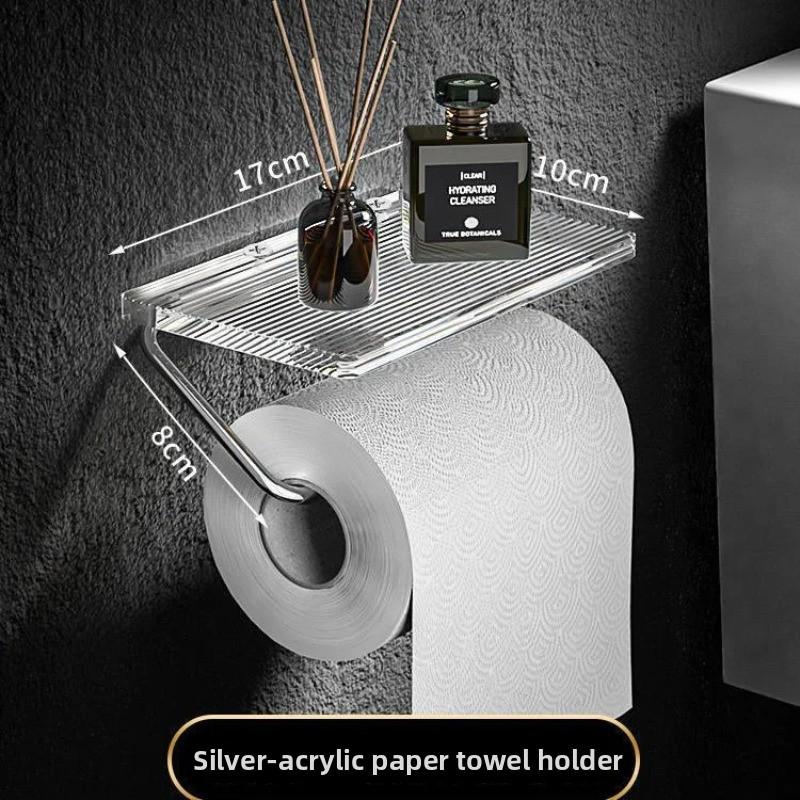 Luxury Gold Toilet Paper Holder with Shelf No Punching Acrylic Tissue Roll Hanger Bathroom Storage Organizer Accessories
