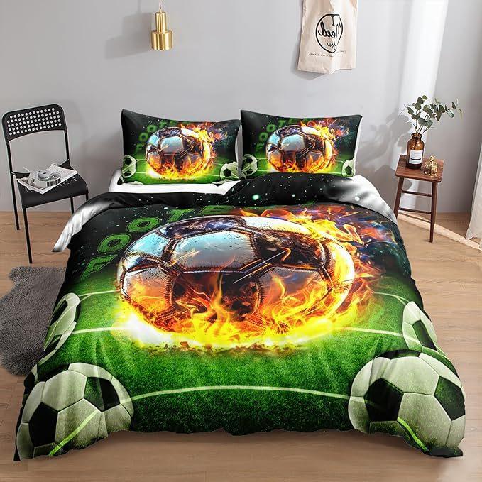 Cartoon Fußball Bettlaken, Quiltsets, Bettwäschesets, Dreiteilige Digitaldruck Studentenheimsets