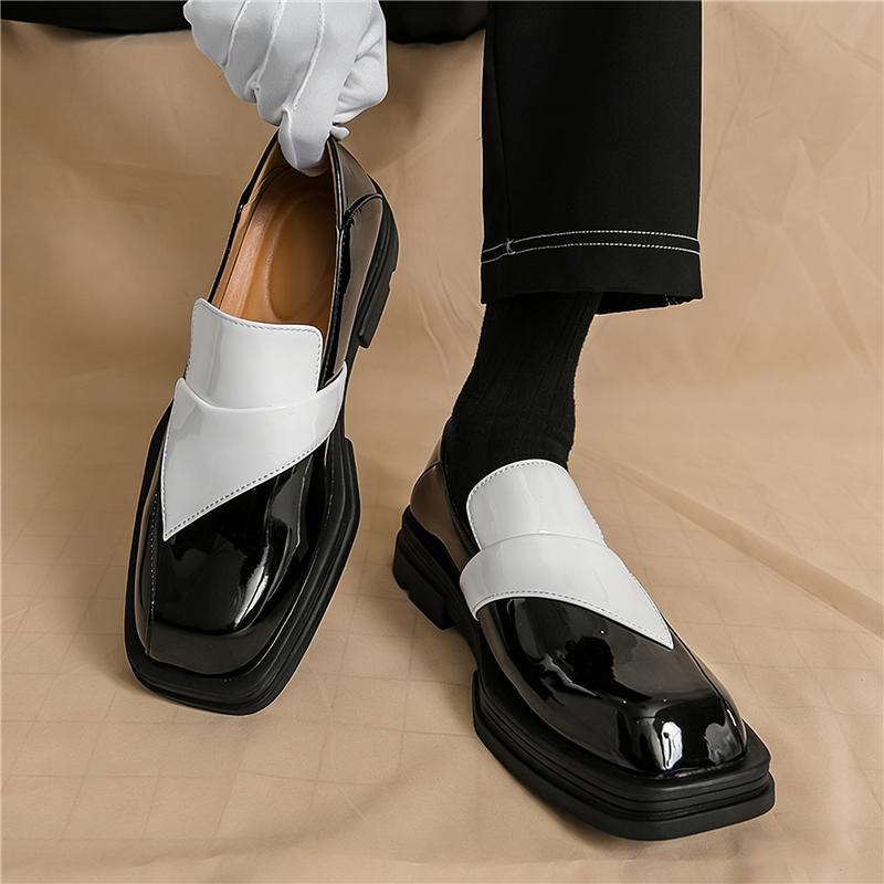Trend Designer New Men's Black White Mixed Slip on Casual Leather Shoes Male Elevator Loafers Wedding Dress Formal Footwear