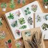 50 Pcs Green Plant Leaf Stickers Transparent Pet Waterproof Decals For Laptop Journal Pencil Case Stationery Gift