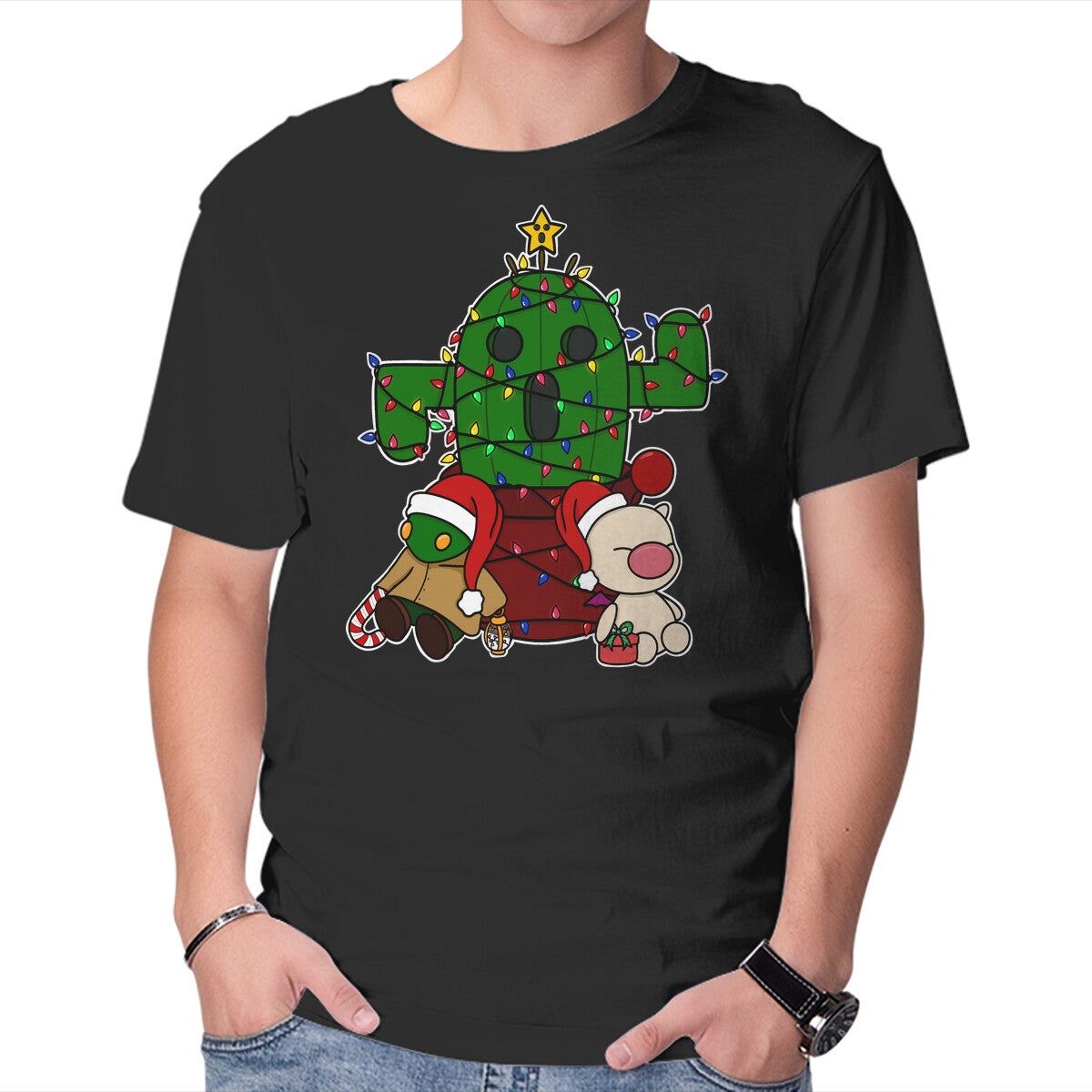 Unisex Crew Neck T-Shirt Christmas Cactuar Graphic Short Sleeve Casual Tee XXXXL