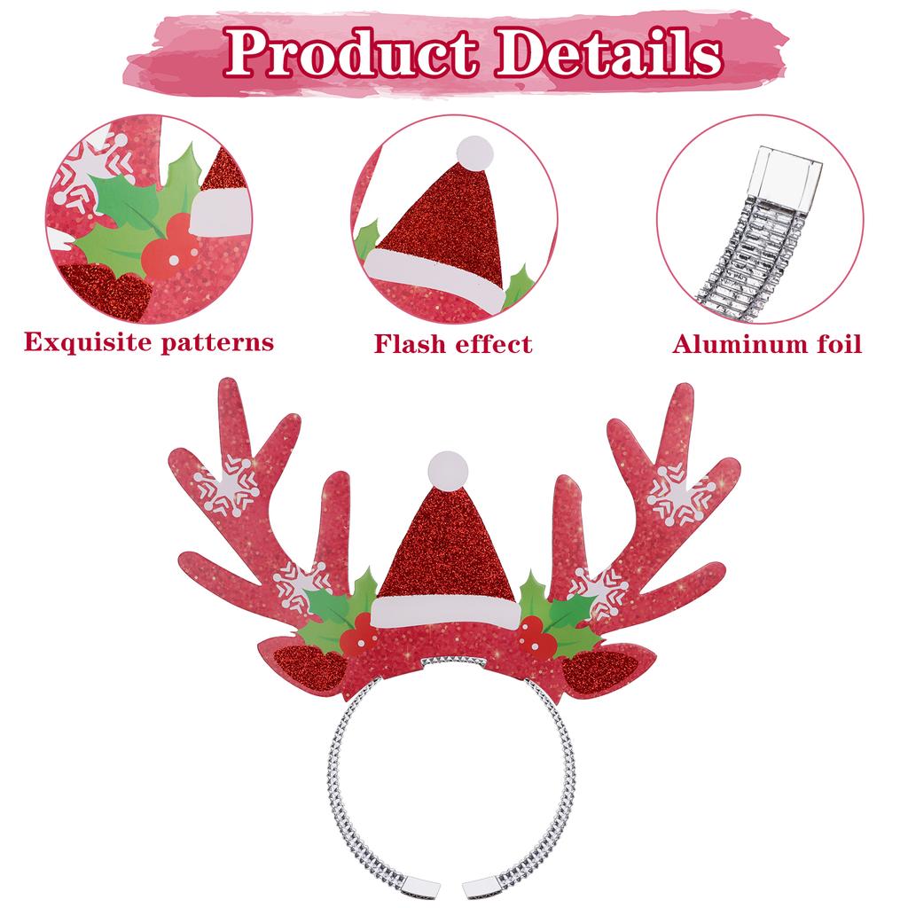 Ruiyele 18Pcs Christmas Reindeer Antlers Headband Cute Glitter Xmas Hair Hoops For Christmas Costume Party Decoration Holiday Ac