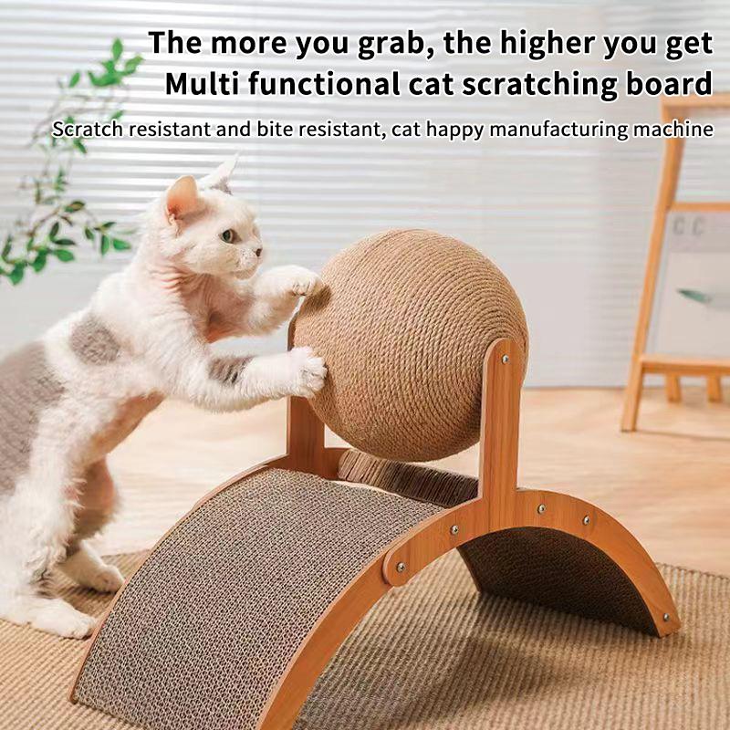 1Pcs Grinding Paw Toy 2 In 1 Wooden Cat Catching Ball Sisal Scratch Board Solid Wood Scraper For Cats Kittens Pet Supplies