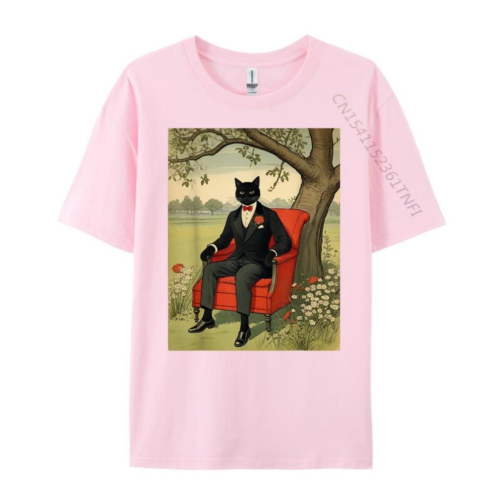 Funny Black Cat Sitting On An Armchair In Nature Oversized T Shirt Men T Shirt Men Tshirts Father's Day