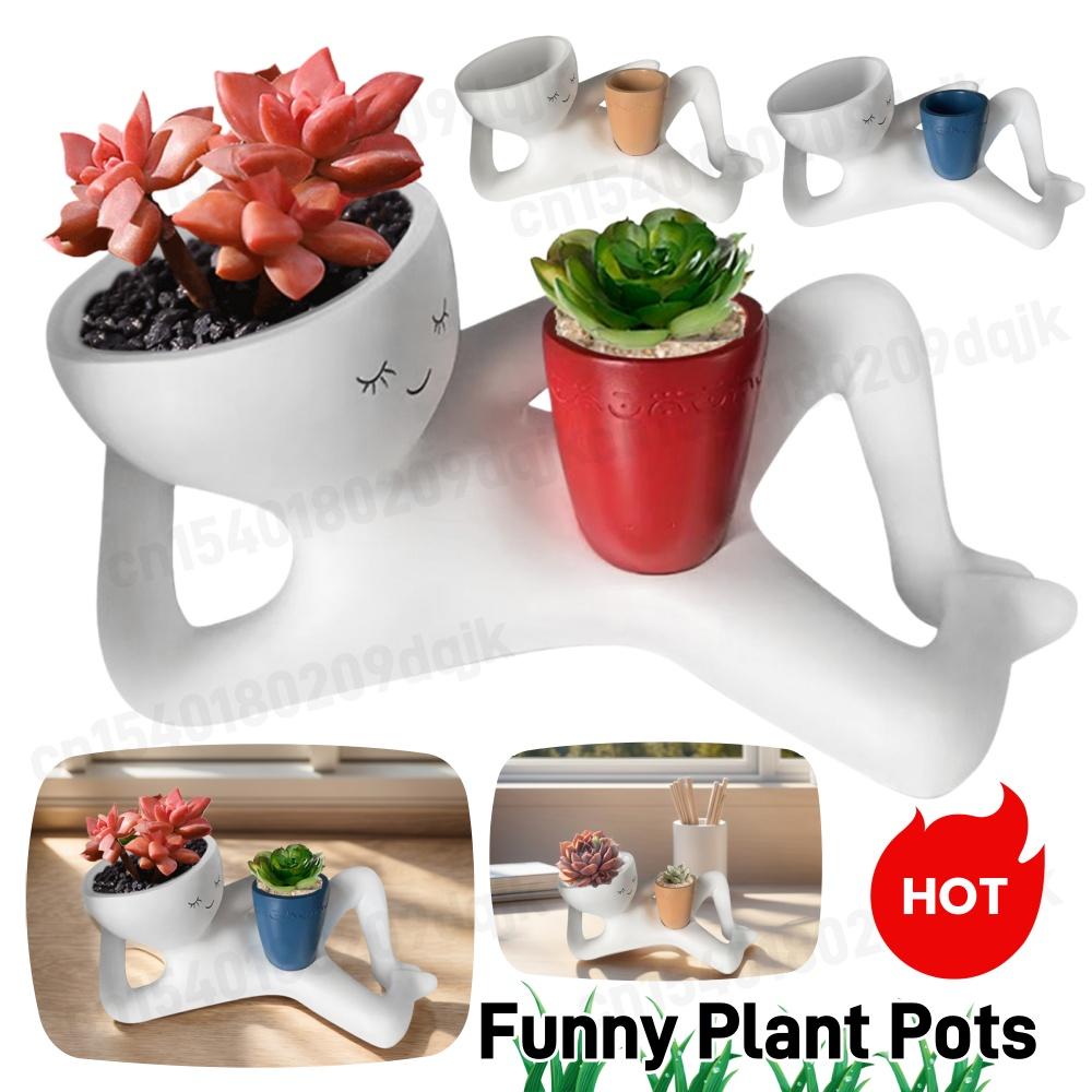 Relaxing Person Holding Pot Planter Body Vase Decors Resin Funny Succulents Planter Pot for Succulents Cactus Home Garden Decor