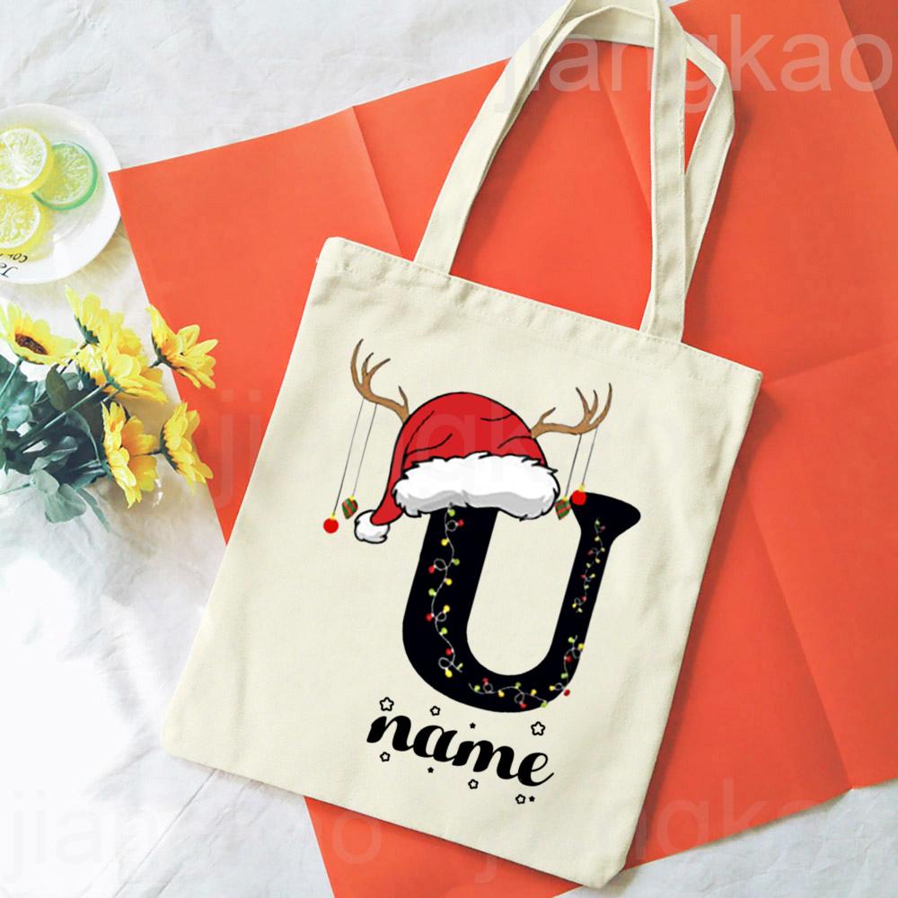Personalized Christmas Gift Bag Initial with Name Christmas Sack Alternative Stocking Filler Bags Xmas Eve Pouch Gift for Kids