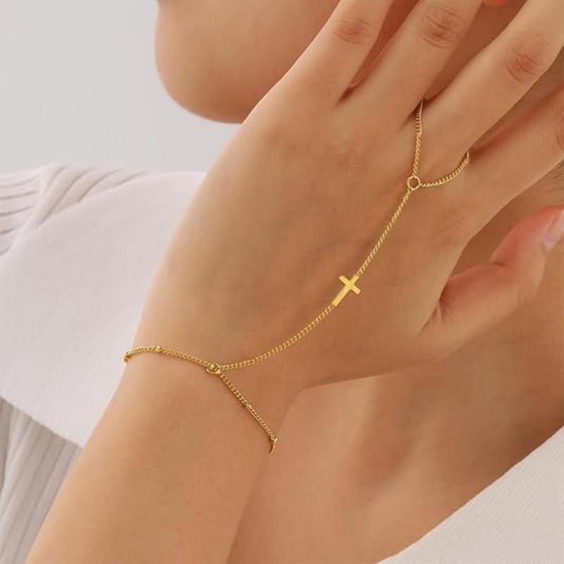 Braccialetti a Mano con Croce Piccola Placcati Oro 18K in Acciaio Inossidabile Impermeabili per Donne Moda Retro Carini Braccialetti a Croce Gioielli