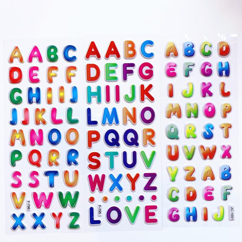 6 Sheets 3D Cartoon Stickers Waterproof Bubble PVC DIY Sticker Number Alphabet Girls Boys Kids Children Gifts GYH