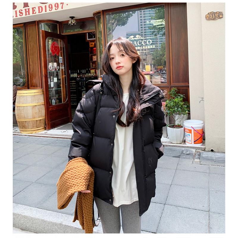 Womens Short Puffer Jacket With Hood White Duck Down Warm Loose Fit Small Stature Students Casual Winter Coat