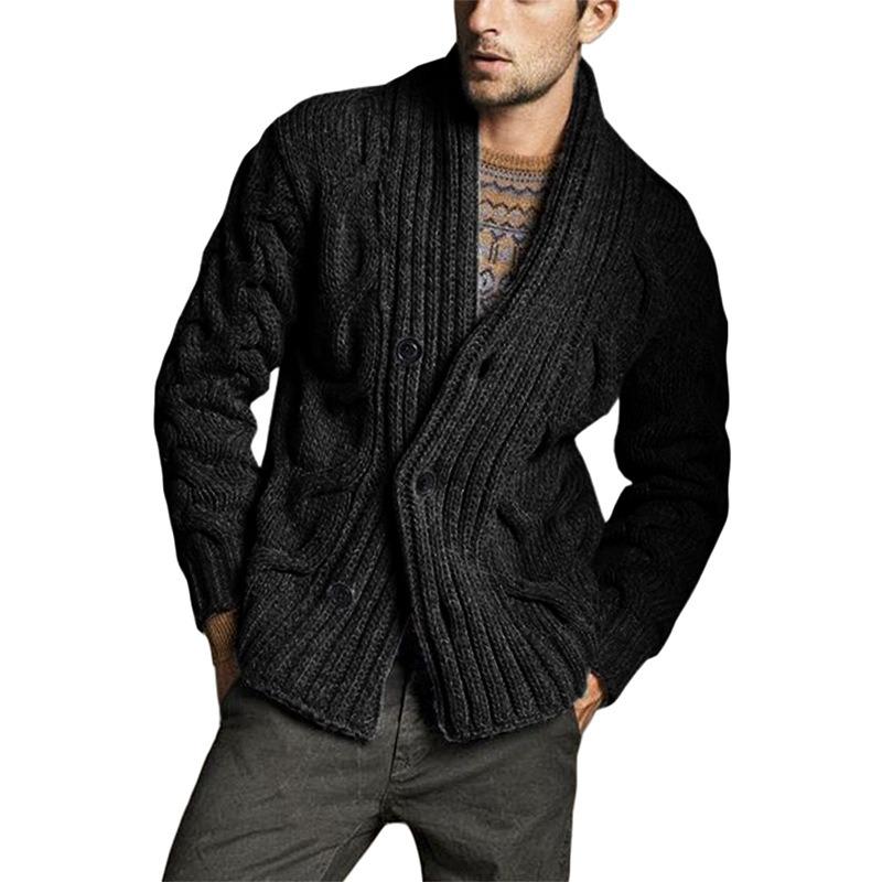 Men's Solid Color Long Sleeve Knit Cardigan Sweater Outwear.