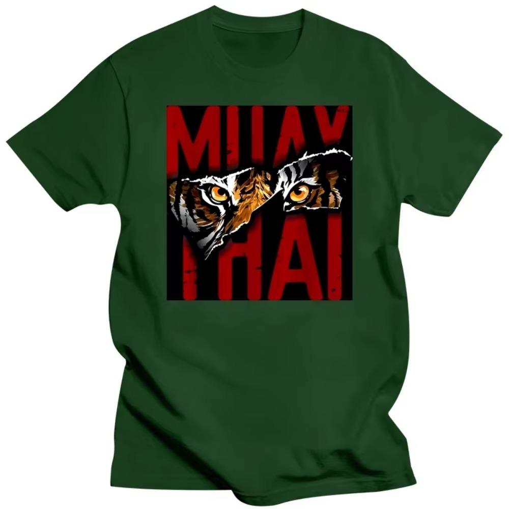 Novelty Men's Muay Thai Tiger T Shirts Short Sleeved Crewneck Cotton T-shirt Leisure Thailand Martial Art Fighter Spirit Tee Top