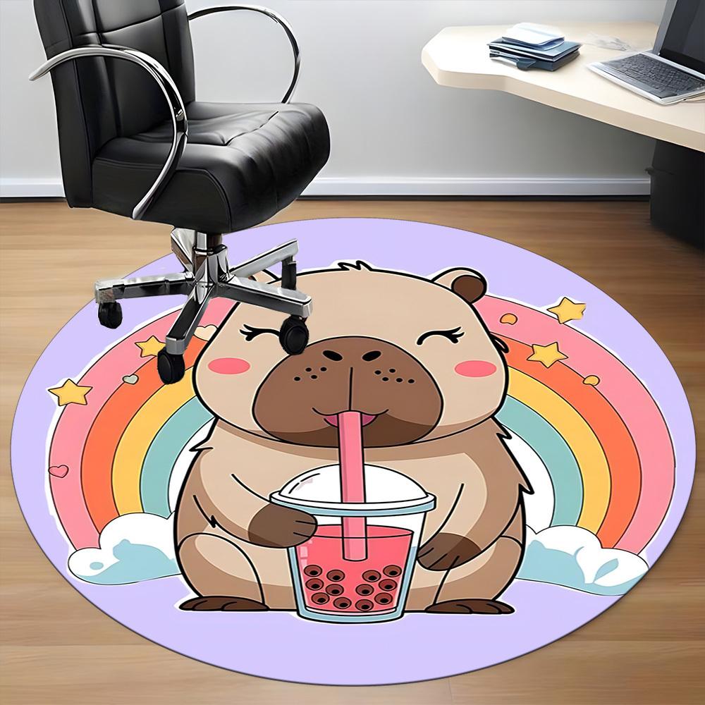 1 STuks Capybara Kantoor Ronde Vloerkleed, Mat Geschikt Voor Kantoor, Onder Kantoorbureaus Slaapkamer Woonkamer Huisdecoratie, Kamer Decoratie